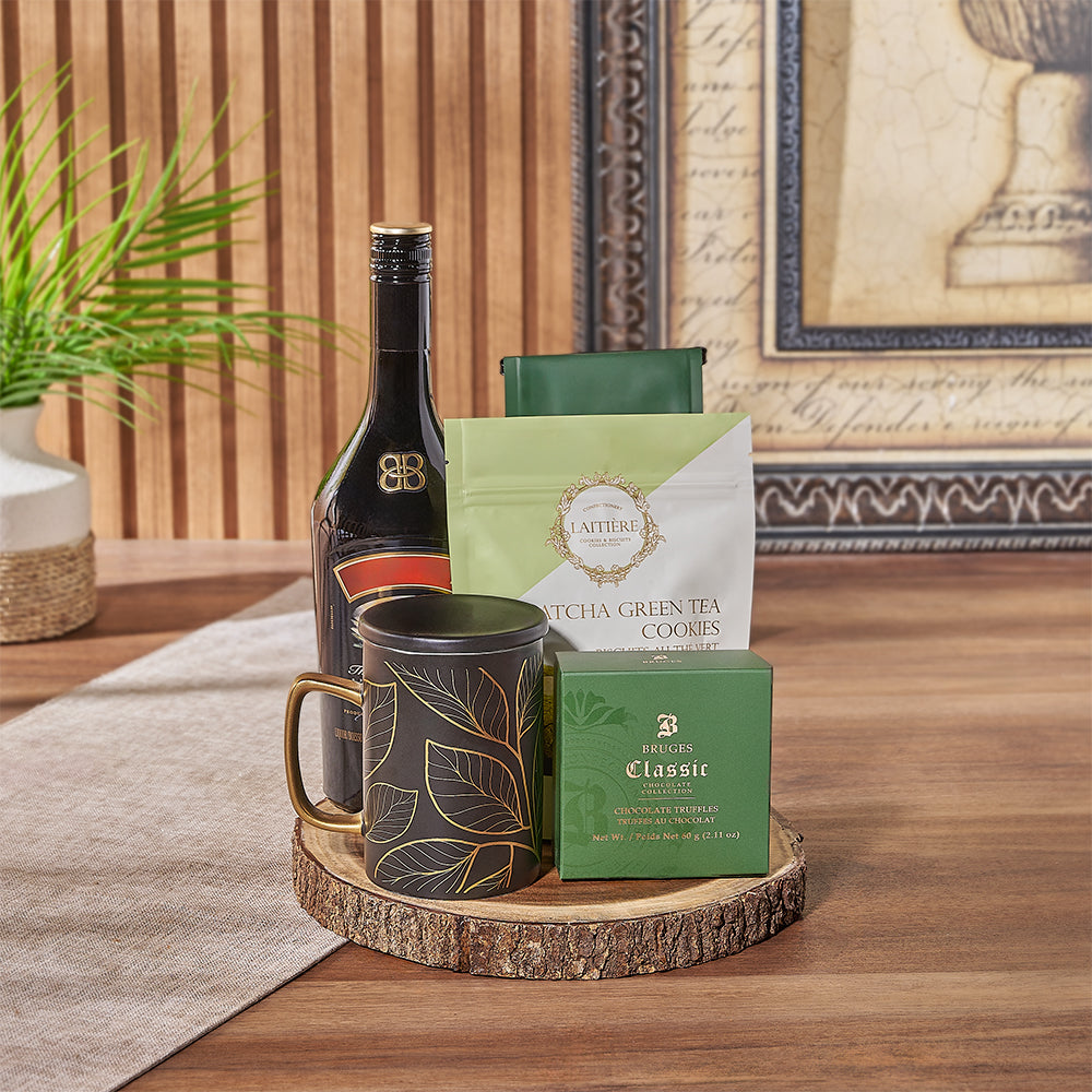 Vodka and Bruges Coffee Treat Basket – how the gift is presented