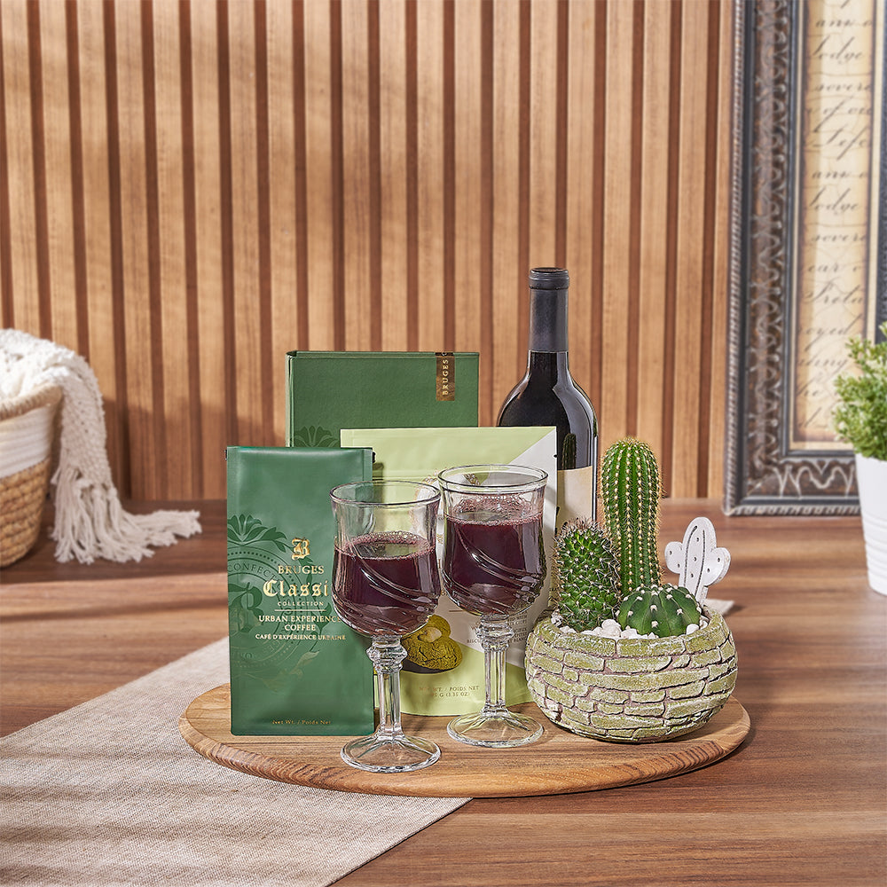 Wine and Cactus Gift Basket – how the gift is presented