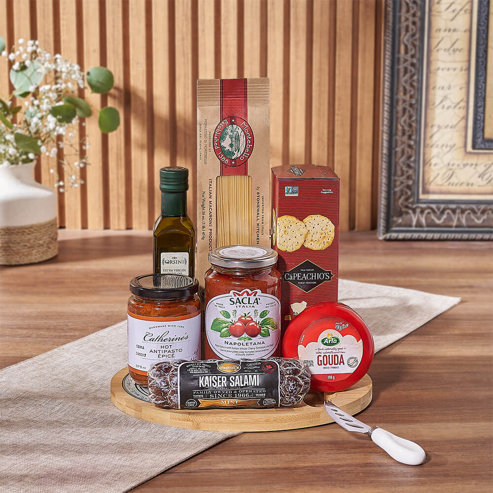 Cheese and Pasta Gift Basket – how the gift is presented
