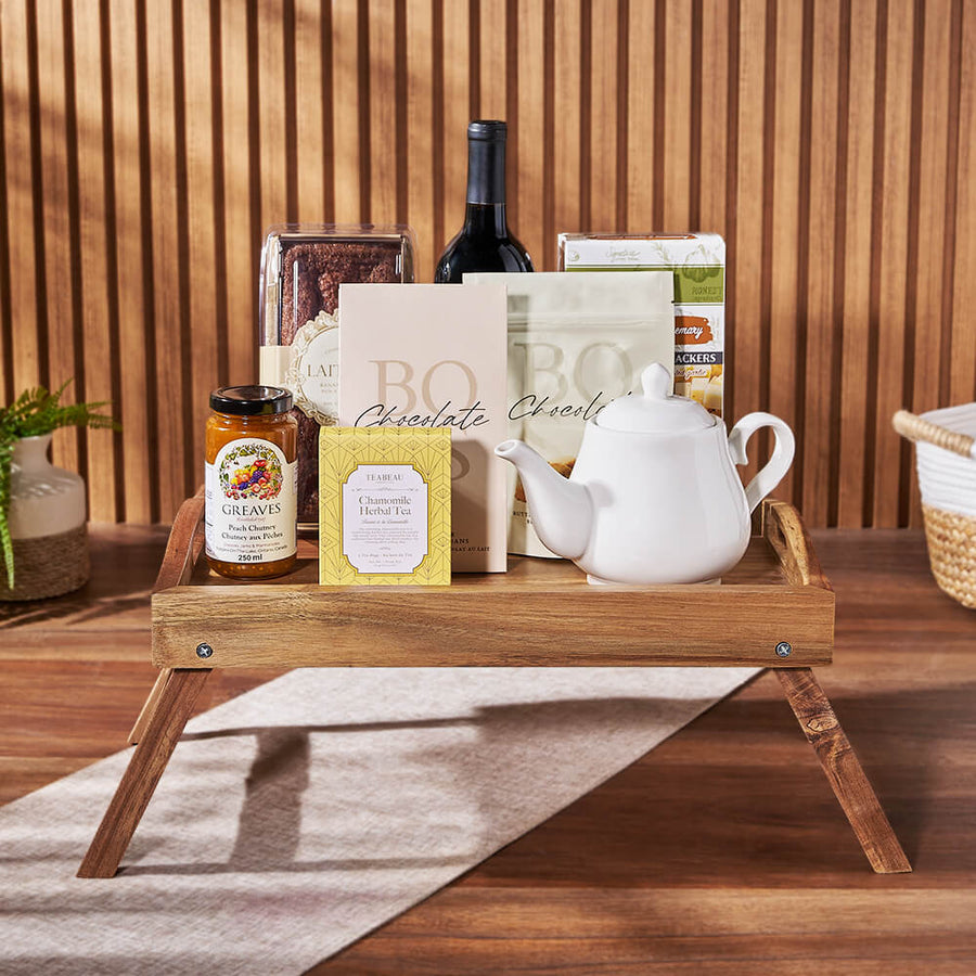 Afternoon Tea & Wine Tray, wine gift, wine, tea gift, tea, chocolate gift, chocolate, Hamilton delivery