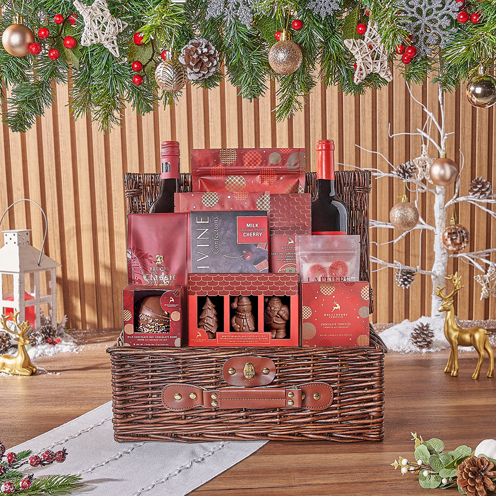 Festive Wicker Wine Picnic Basket – how the gift is presented