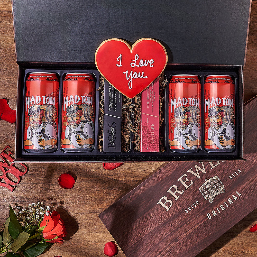 Craft Beer and Gourmet Chocolate Valentine's Gift Basket – how the gift is presented