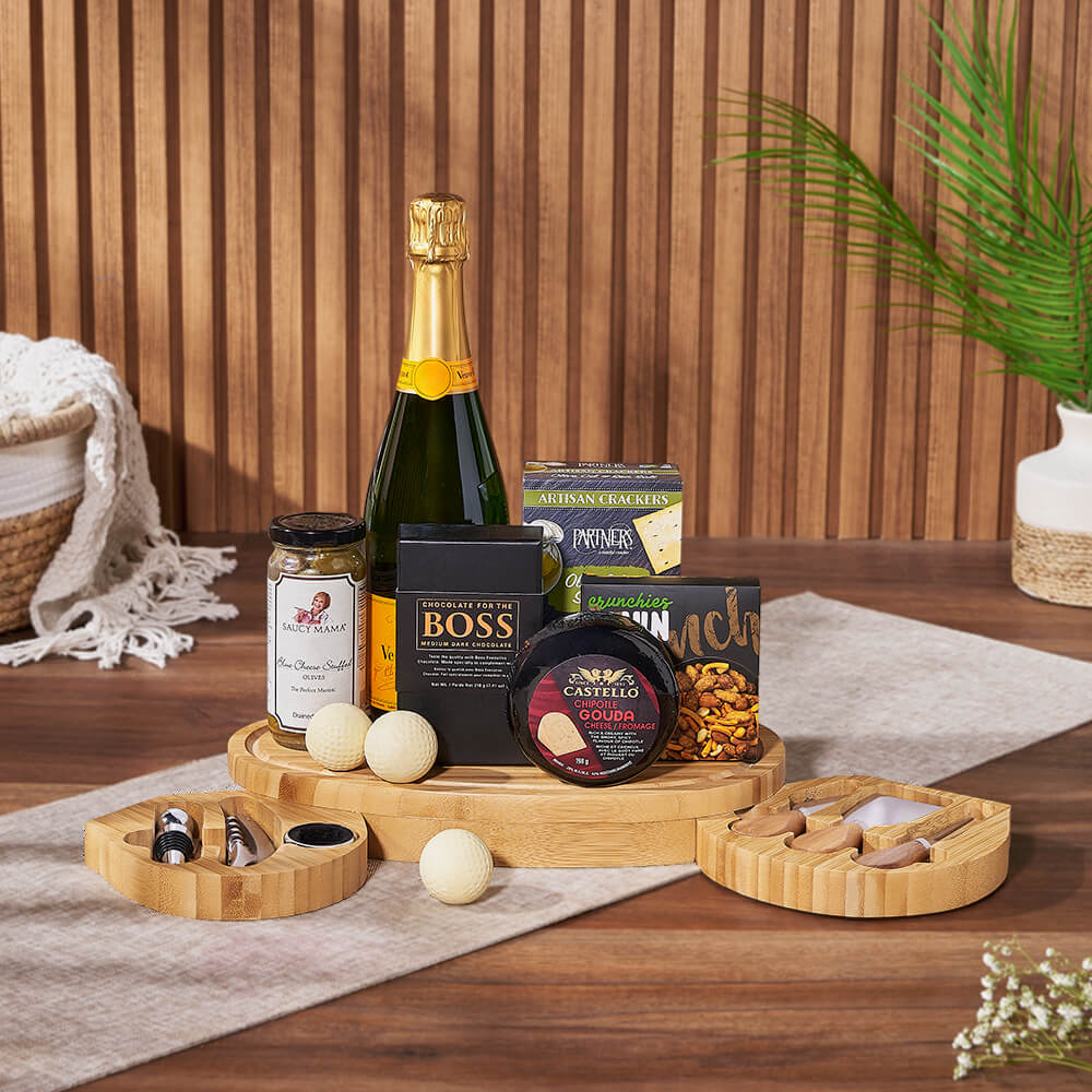 Artisan Snacks and Sparkling Wine Gift – how the gift is presented