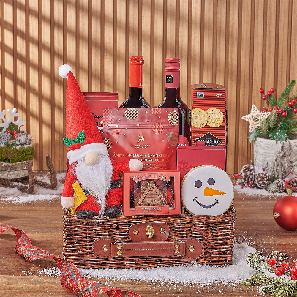 Festive Wine and Cookie Gift Basket – how the gift is presented
