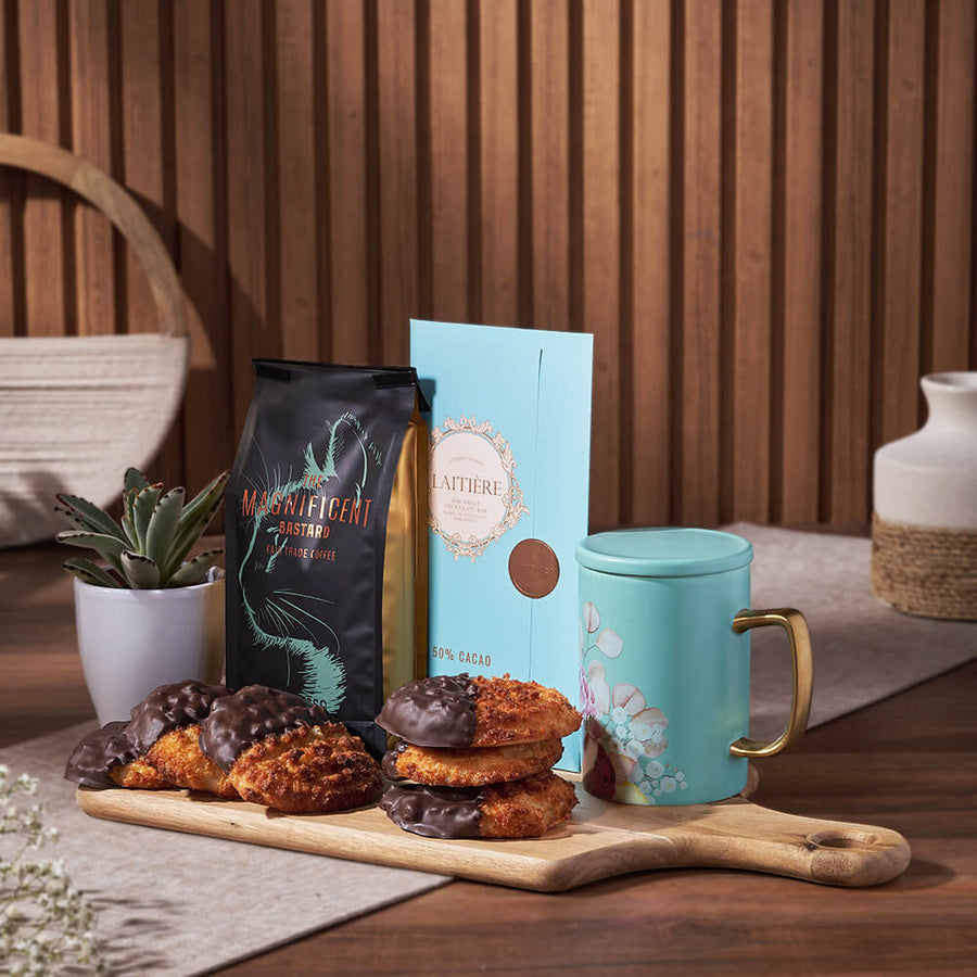 Coffee & Macaroon Gift Board, coffee gift, coffee, chocolate gift, chocolate, cookie gift, cookie, macaroon gift, macaroon, Hamilton delivery