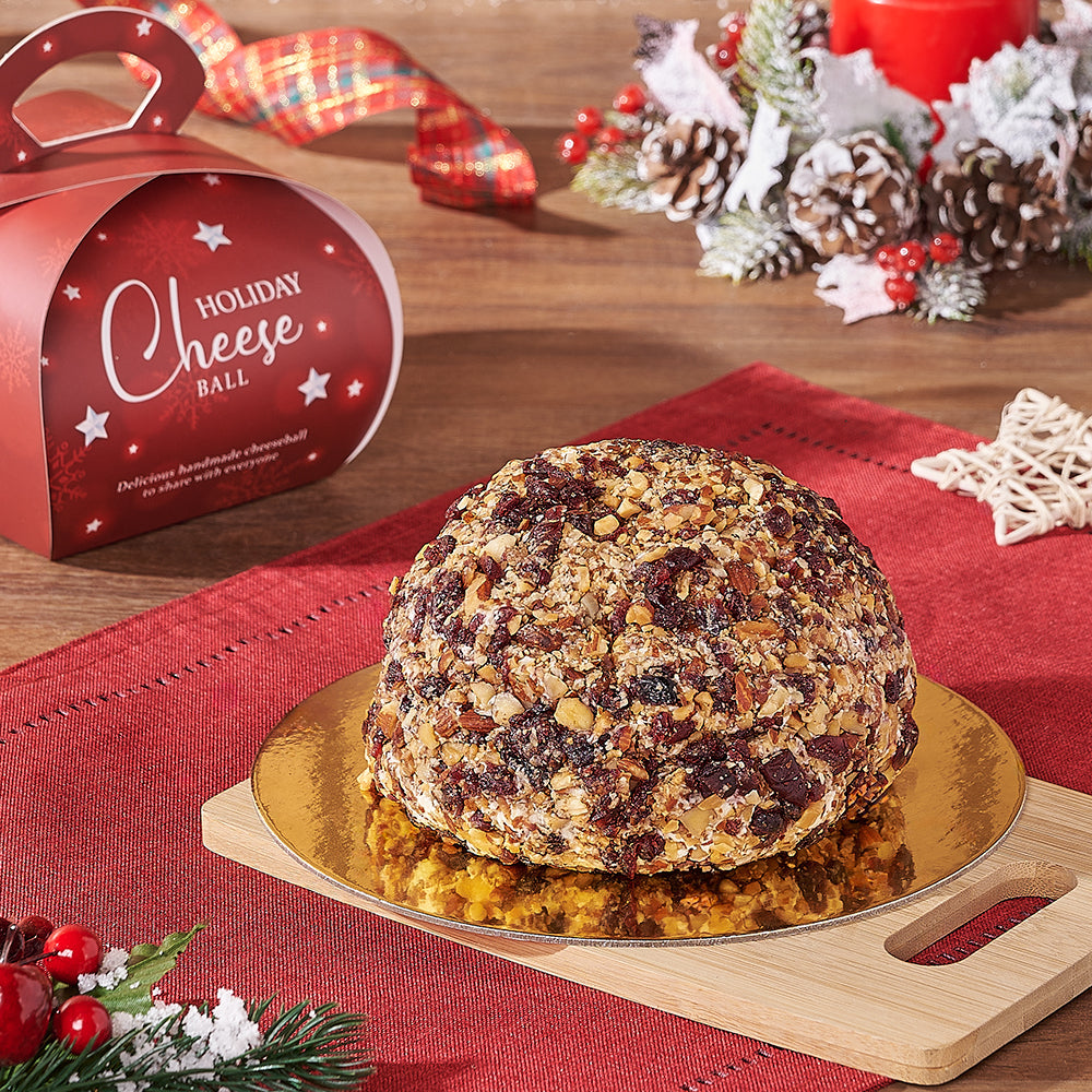 Holiday Cranberry Almond Cheese Ball with Bamboo Board Gift Set – how the gift is presented