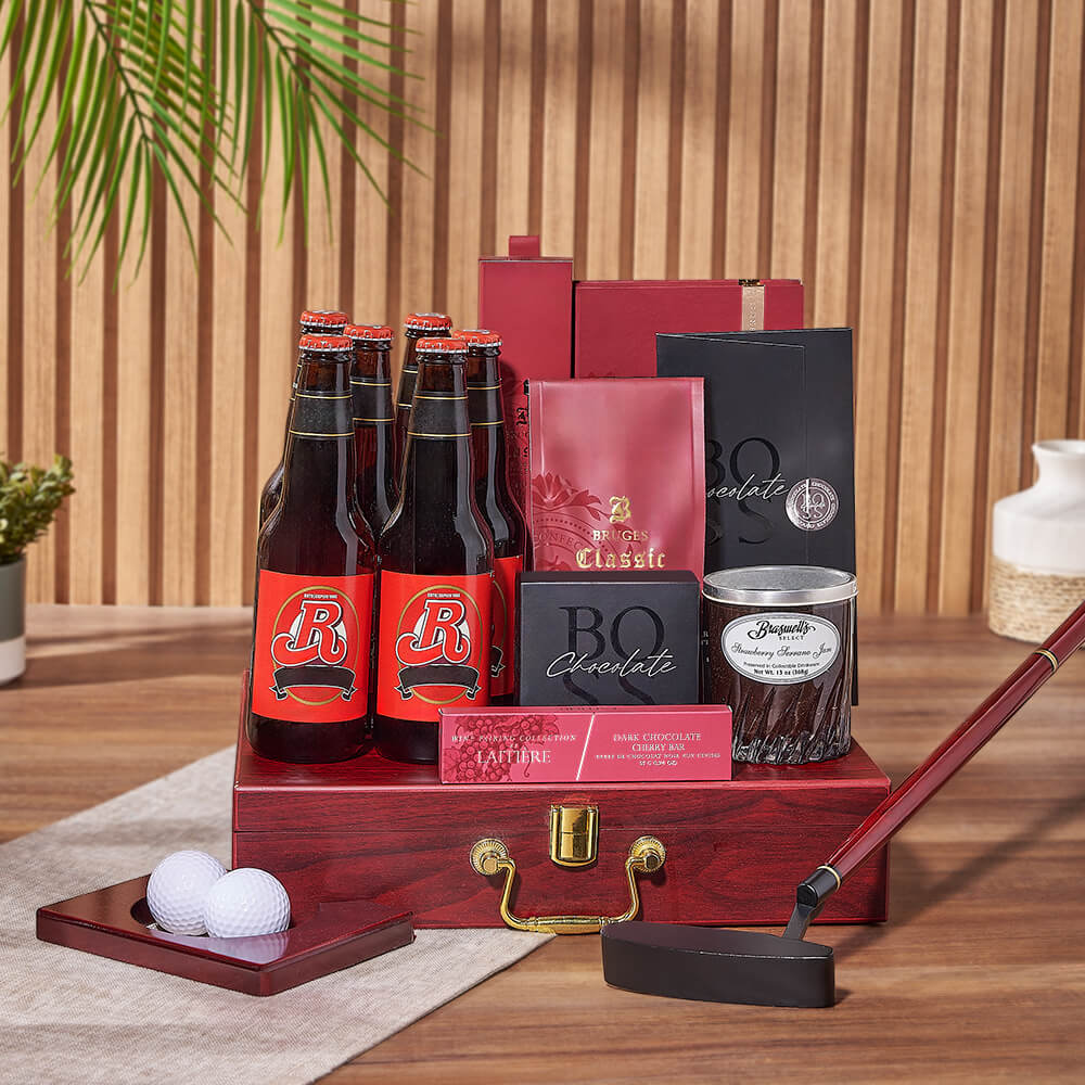 Six-Pack Beer and Chocolate Gift Basket – how the gift is presented