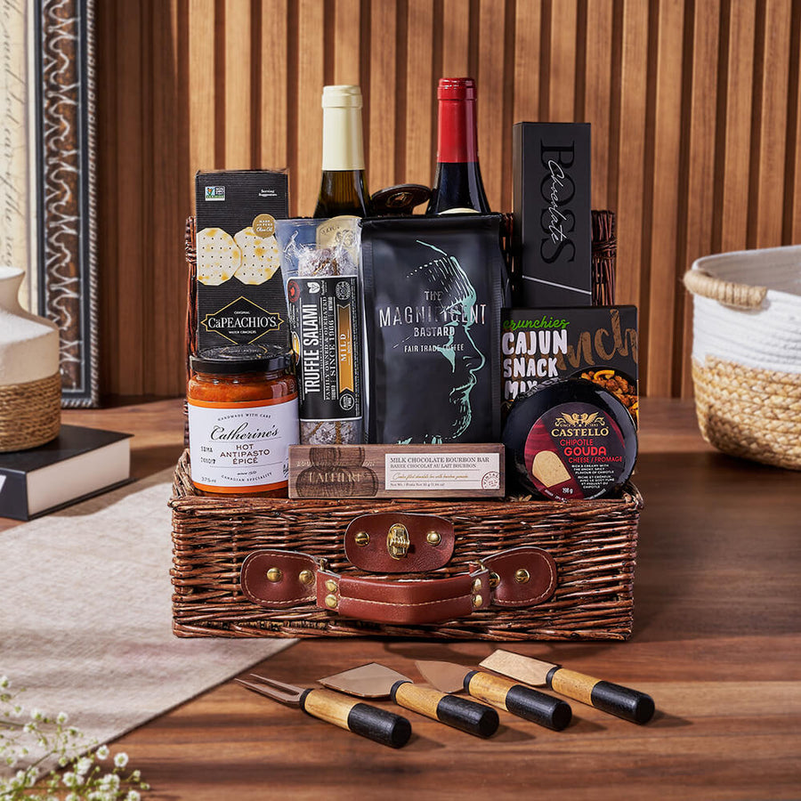 Deluxe Wine & Appetizer Gift Basket, wine gift, wine, charcuterie gift, charcuterie, coffee gift, coffee, Hamilton delivery