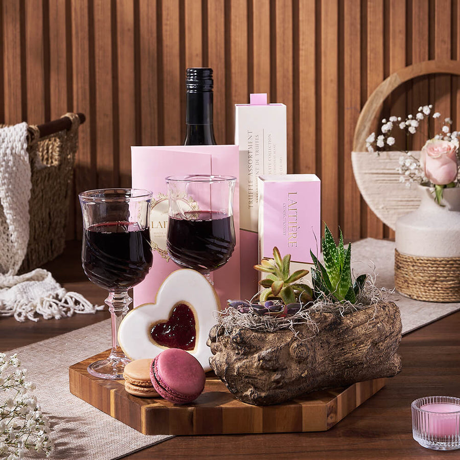 Fairbank Wine & Succulent Garden Gift, wine gift, wine, plant gift, plant, gourmet gift, gourmet, chocolate gift, chocolate, mothers day gift, mothers day, Hamilton delivery