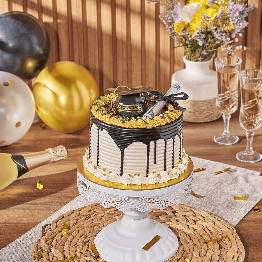 Gold Graduation Cake, cake gift, cake, graduation gift, graduation, baked goods gift, baked goods, Hamilton delivery