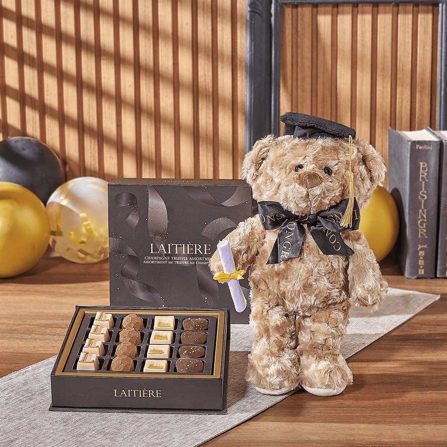 Graduation Bear & Truffle Gift, chocolate gift, chocolate, graduation gift, graduation, plush gift, plush, Hamilton delivery