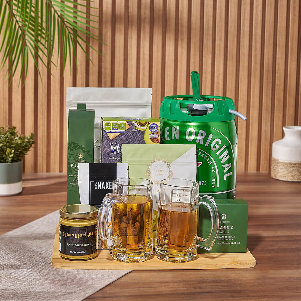 Beer Keg and Truffle Snack Basket – how the gift is presented