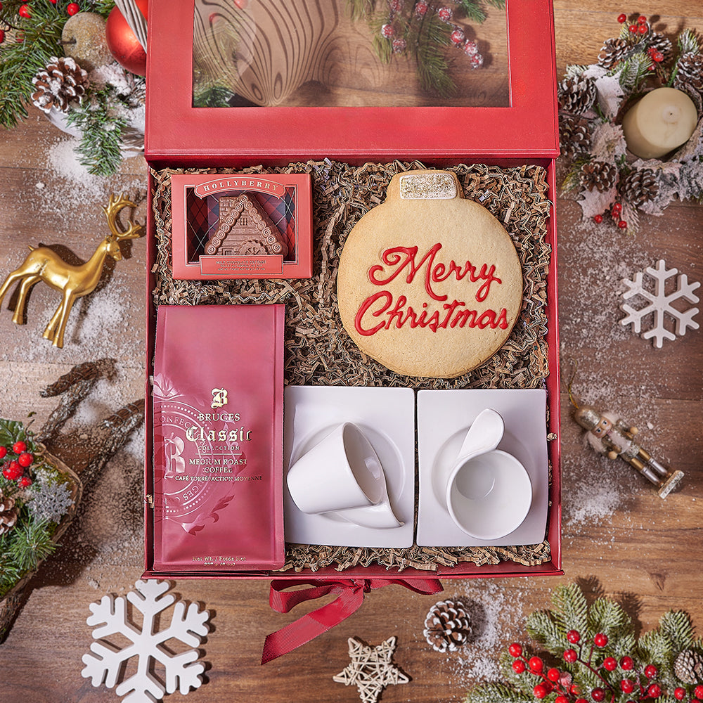 Festive Christmas Coffee and Chocolate Gift Basket – how the gift is presented