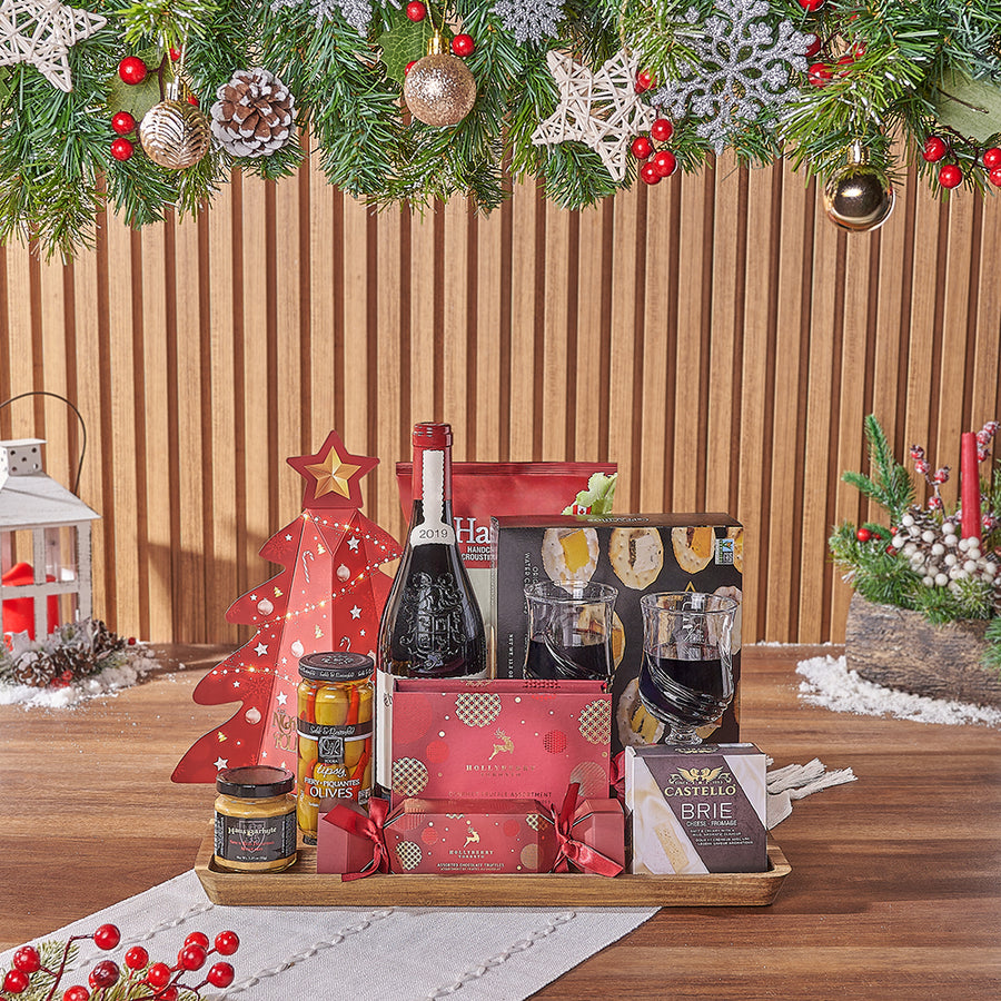 Holiday Wine & Treats Gift Basket, christmas gift, christmas, wine gift, wine, chocolate gift, chocolate, Hamilton delivery