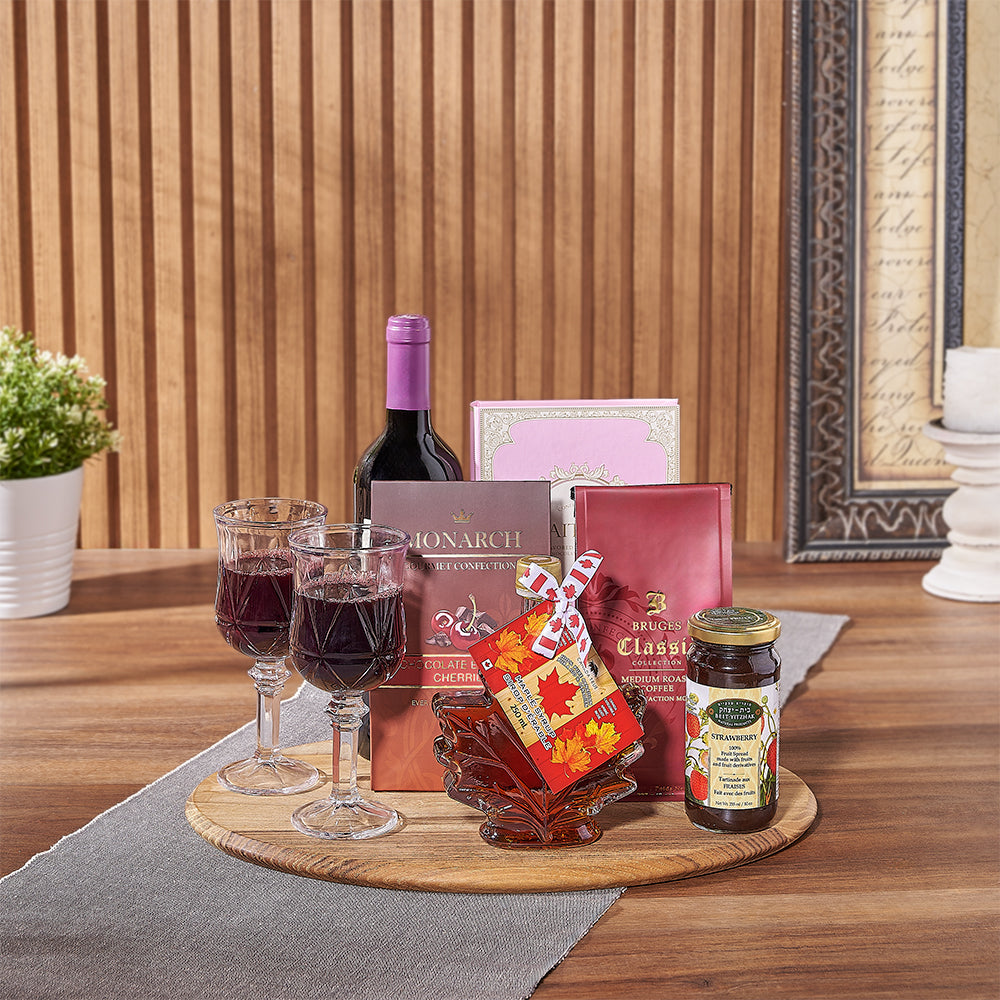 Kosher Wine and Indulgence Basket – how the gift is presented