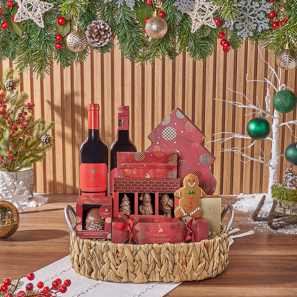 Two Bottle Christmas Wine and Chocolate – how the gift is presented
