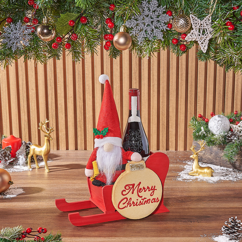 Holiday Wine Gift with Pine Sled – how the gift is presented
