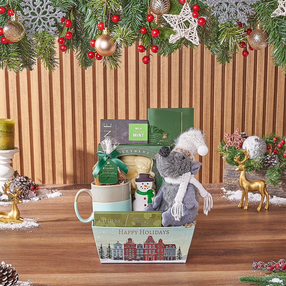 Festive Cookies and Chocolates Basket – how the gift is presented
