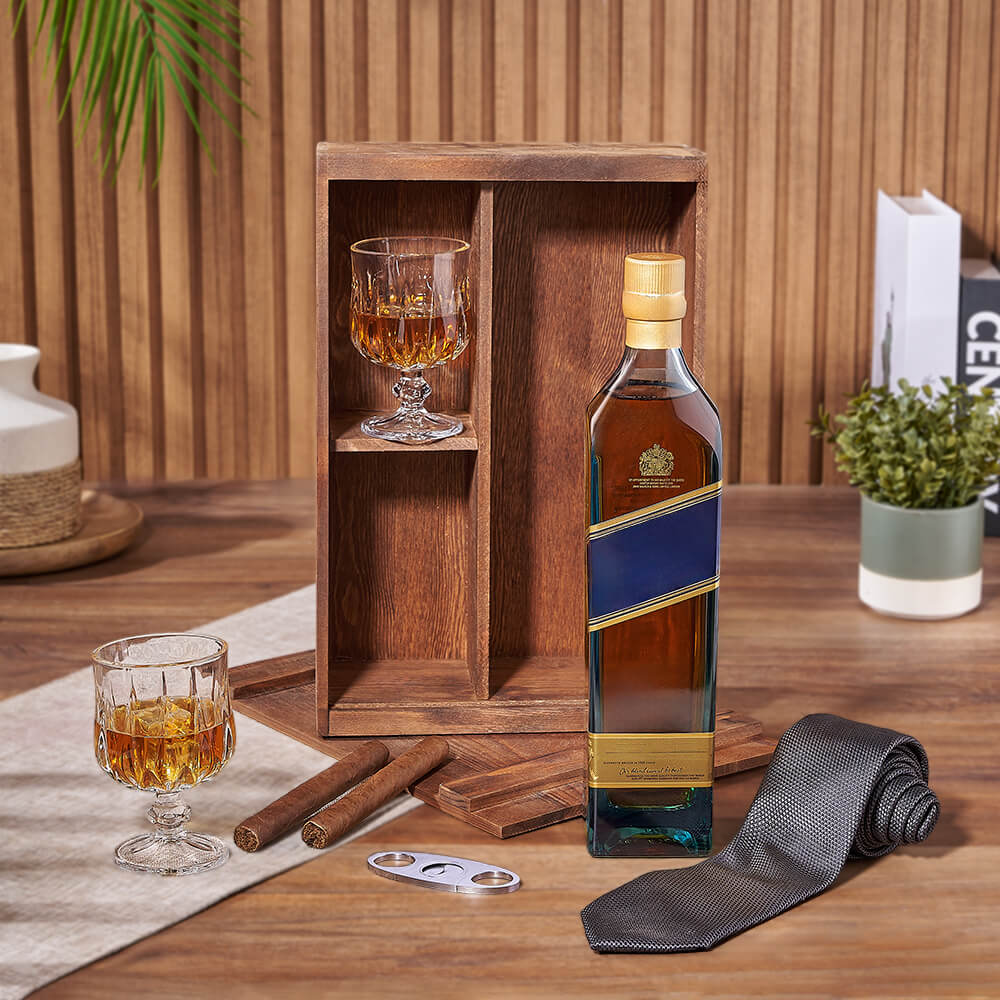 Liquor and Cigar Gift Basket – how the gift is presented
