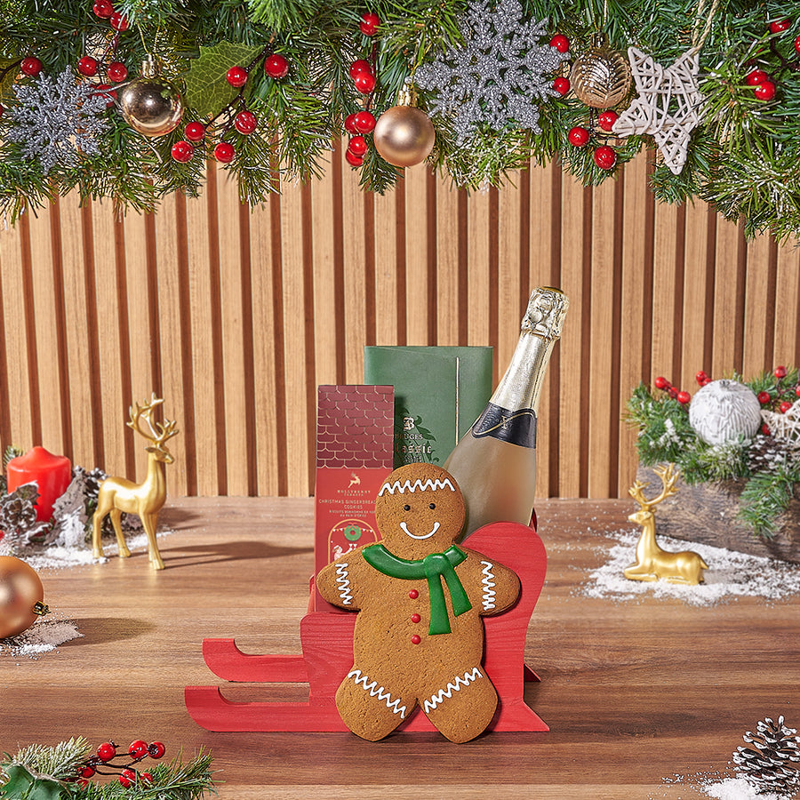 Treats & Champagne Sleigh Basket, champagne gift, champagne, chocolate gift, chocolate, Christmas gift, Christmas, Hamilton delivery