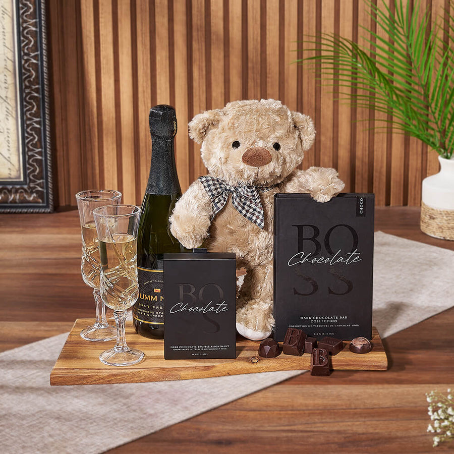 Uptown Champagne Gift Basket, champagne gift, champagne, sparkling wine gift, sparkling wine, chocolate gift, chocolate, Hamilton delivery