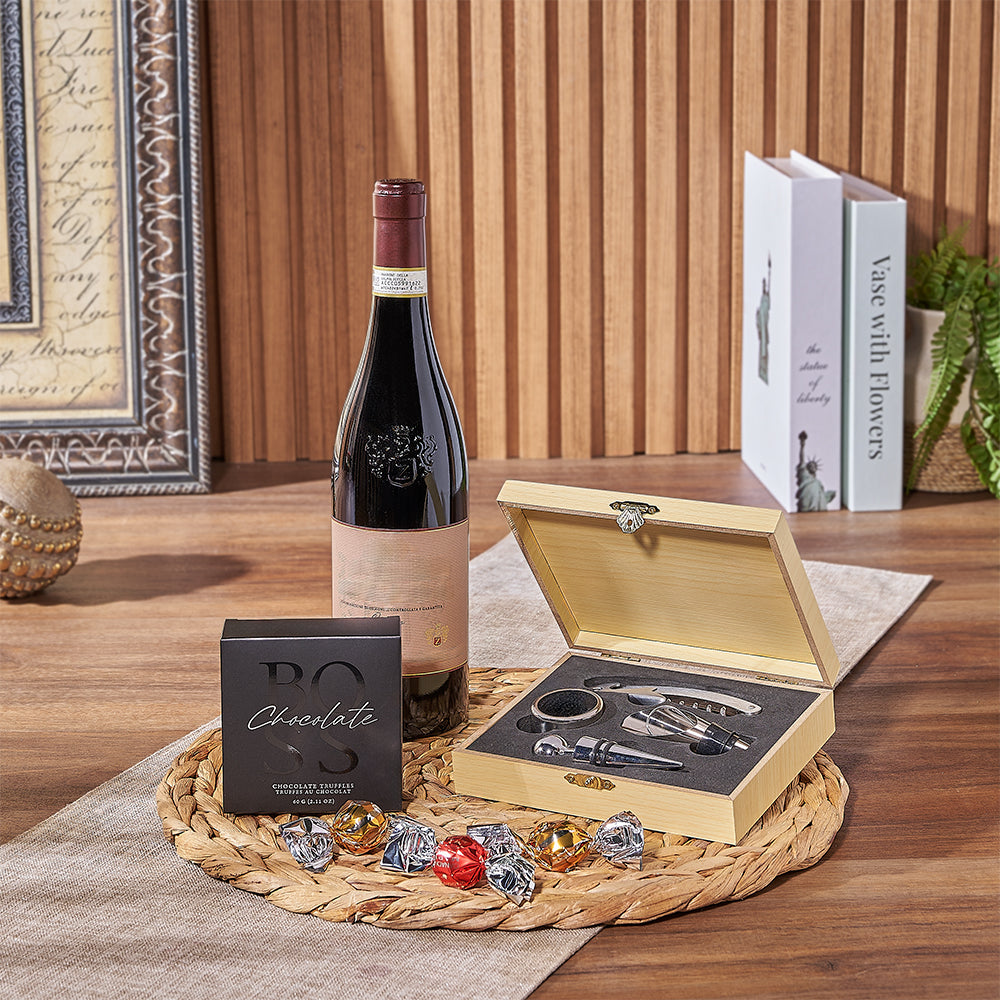 Wine Basket with Truffles and Tools – how the gift is presented