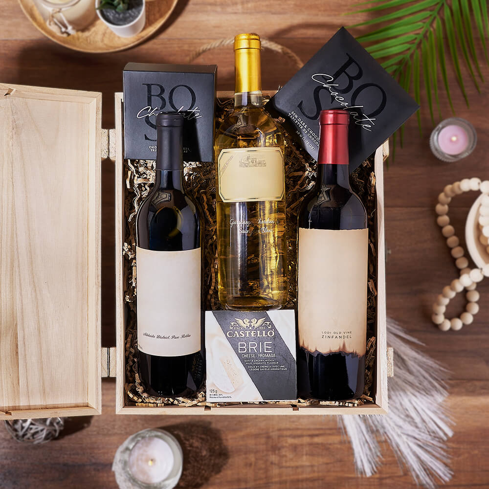 Wine and Artisan Cheese Gift Box – how the gift is presented