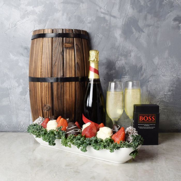 Premium Sparkling Wine and Gourmet Chocolate Basket Gift for Mom – how the gift is presented