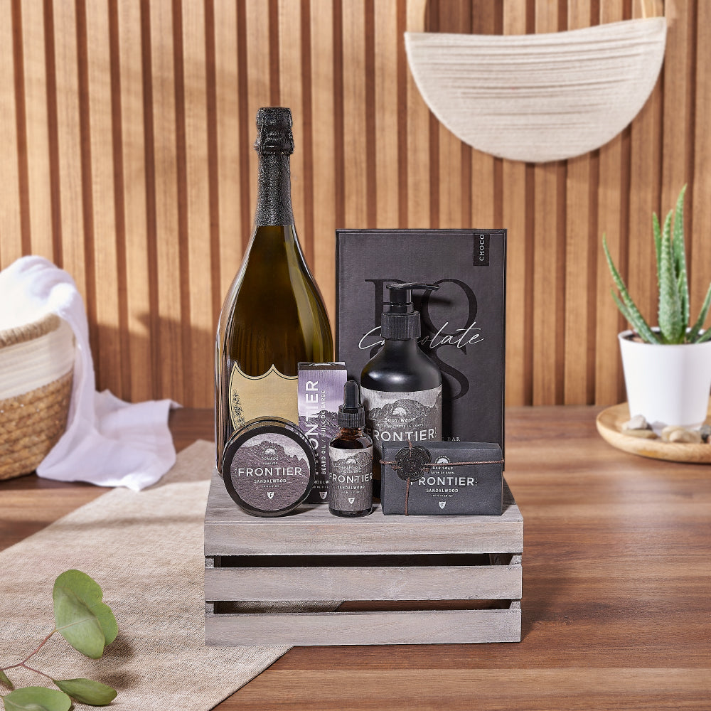 Sandalwood &amp; Champagne Spa Gift Crate - Spa Gift Basket - Hamilton Delivery