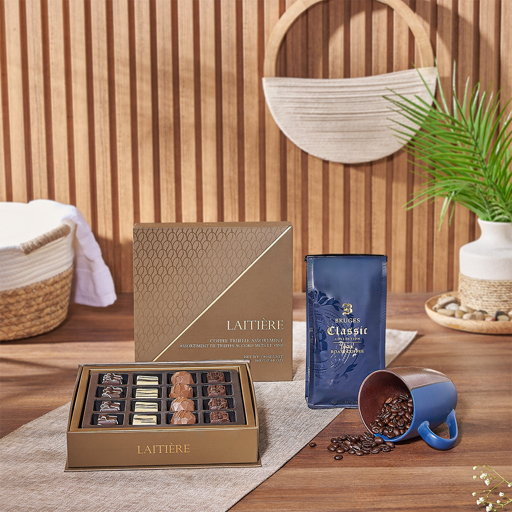 A classic gift, the Rich Coffee & Truffle Gift Set from Hamilton Baskets to Hamilton delivery