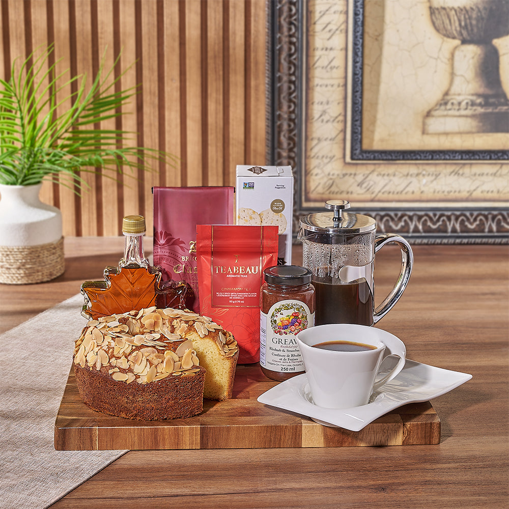 Gourmet Coffee &amp; Coffee Cake Gift Set, brimming with buttery and decadent treats perfect for sharing during coffee time with loved ones - Hamilton Baskets
