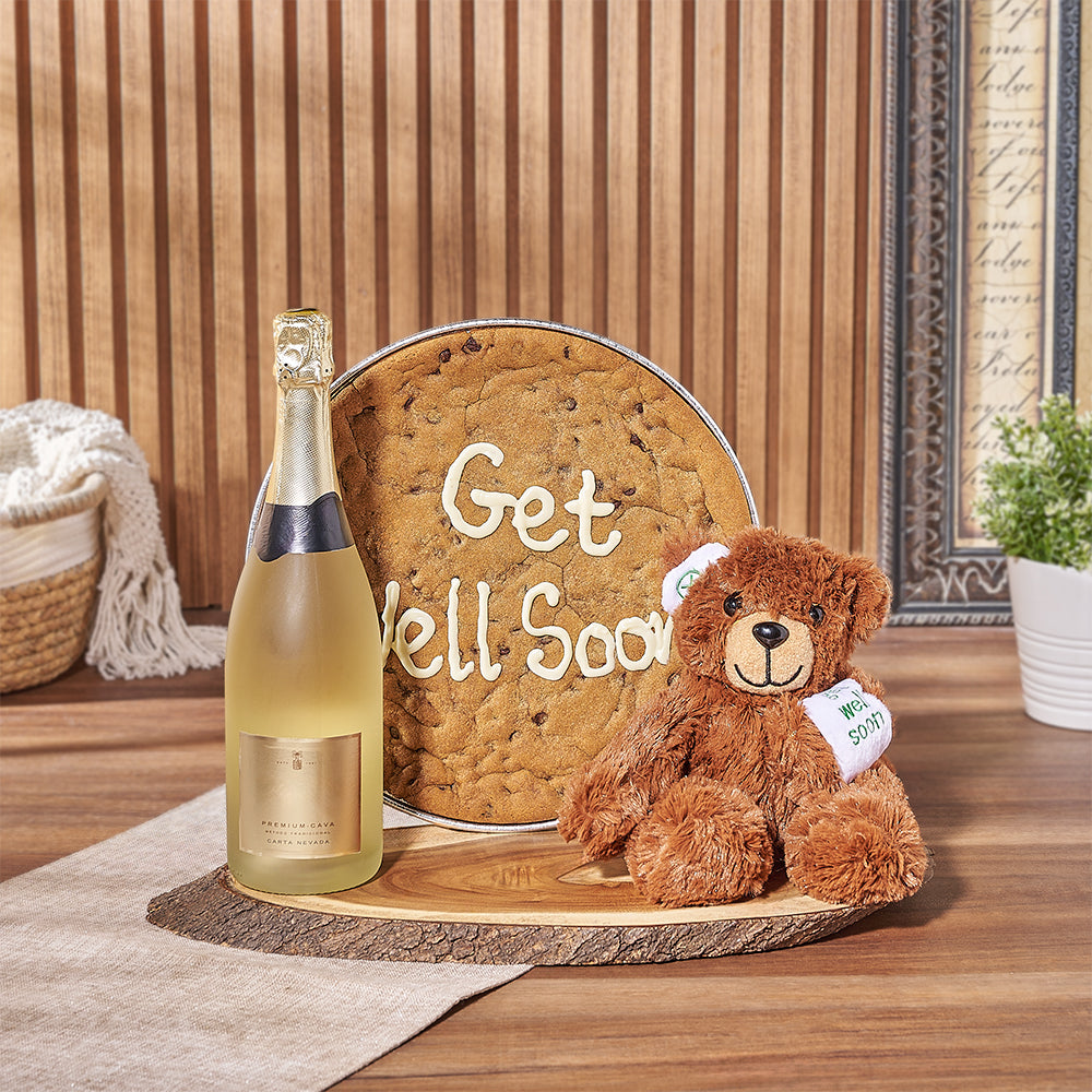 Get Well Soon Cookie &  Champagne Gift Set is the perfect blend of warm wishes for a speedy recovery - Hamilton Baskets 