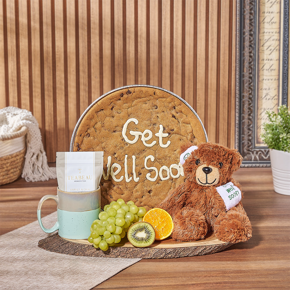Get Well Soon Cookie Cake Gift Set! Perfect for cheering up anyone who needs a little extra love - Hamilton Baskets 