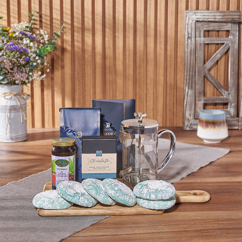 Celebrate the Festival of Lights with a delightful gift like the Hanukkah Coffee & Snacks Gift Basket - Hamilton Baskets