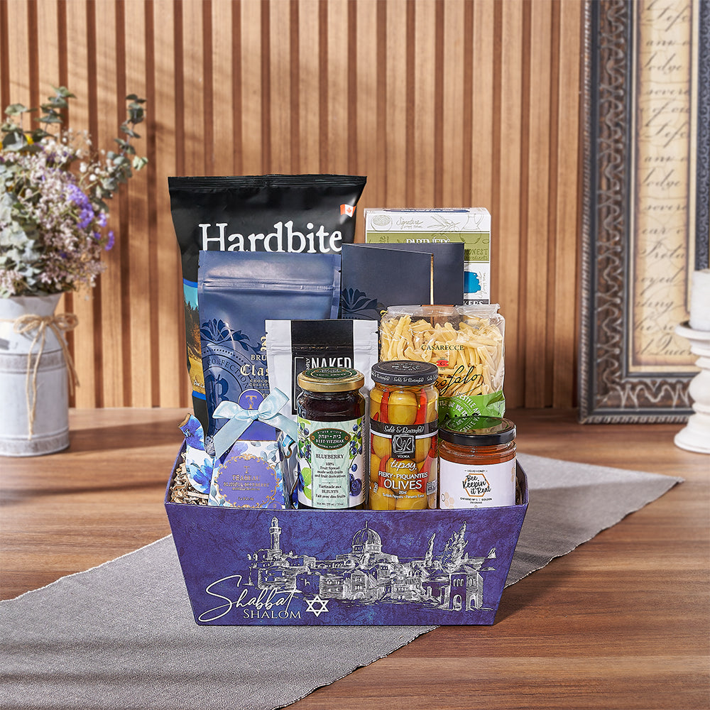 The Basket of Kosher Treats offers a delightful array of snacks, making it an ideal choice for sending your well wishes to a friend, family member, or colleague, Hamilton delivery