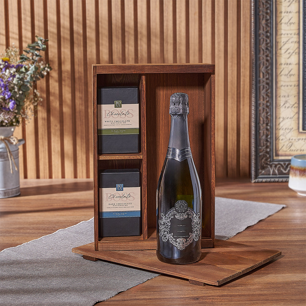 Kosher Sparkling Wine with Dual Chocolates – how the gift is presented