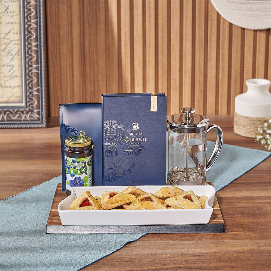 Haman’s Just Desserts Purim Gift Basket, kosher gift, kosher, coffee gift, coffee, purim gift, purim, Hamilton delivery