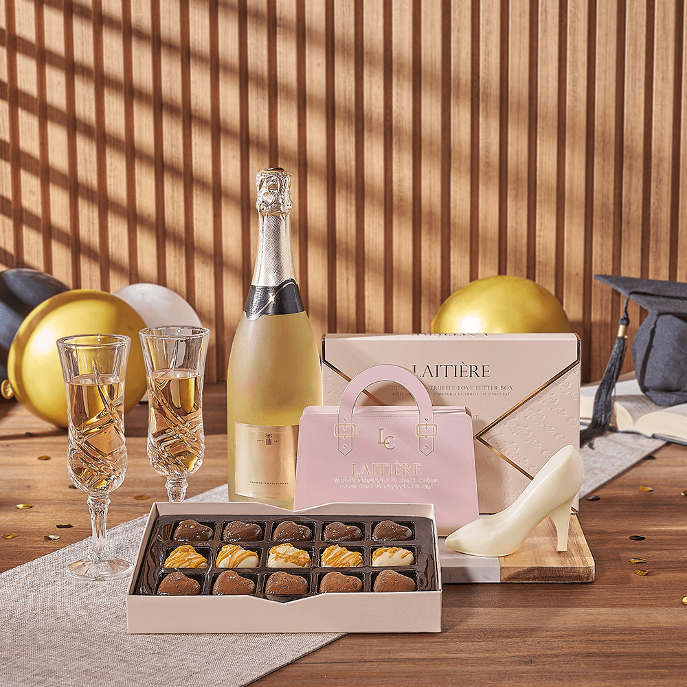 Bubbly Graduation Gift, graduation gift, graduation, chocolate gift, chocolate, champagne gift, champagne, sparkling wine gift, sparkling wine, Hamilton delivery