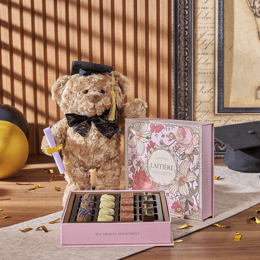 Graduation Bear with Chocolate Truffles – how the gift is presented
