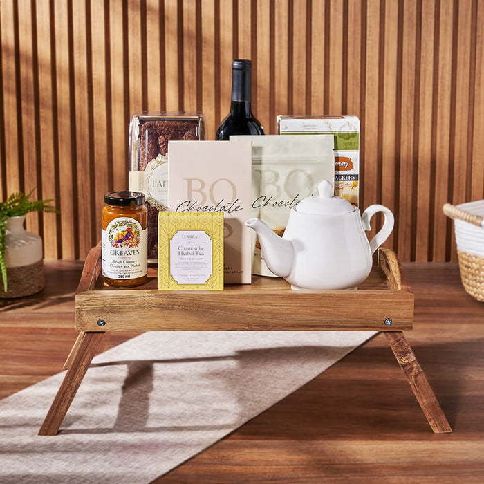 Afternoon Tea & Wine Tray, wine gift, wine, tea gift, tea, chocolate gift, chocolate, Hamilton delivery