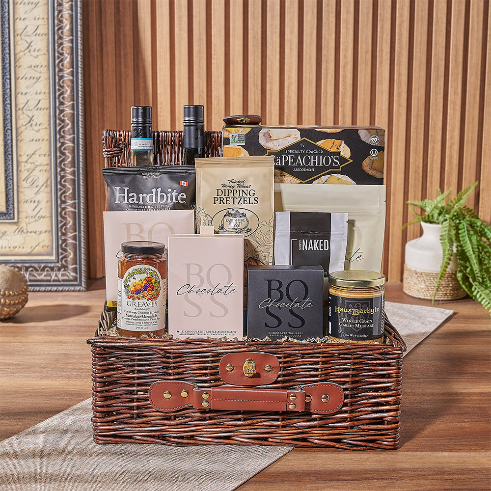 Wine Gift Basket with Salem Treats – how the gift is presented