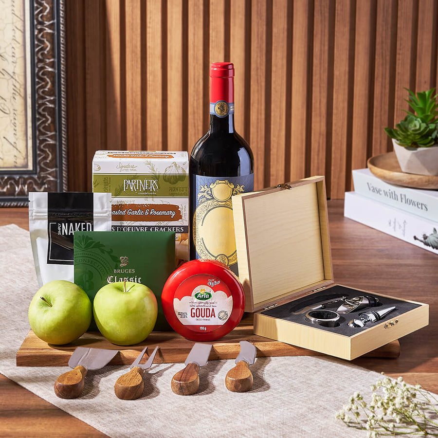 Apple, Cheese, & Wine Gift Basket, wine gift, wine, cheese gift, cheese, fruit gift, fruit, Hamilton delivery