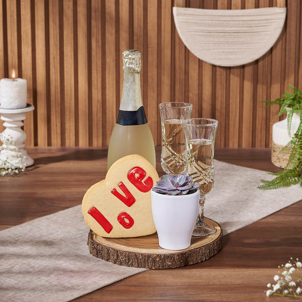 Beaconsfield Champagne Gift Basket, sparkling wine gift, sparkling wine, plant gift, plant, cookie gift, cookie, Hamilton delivery