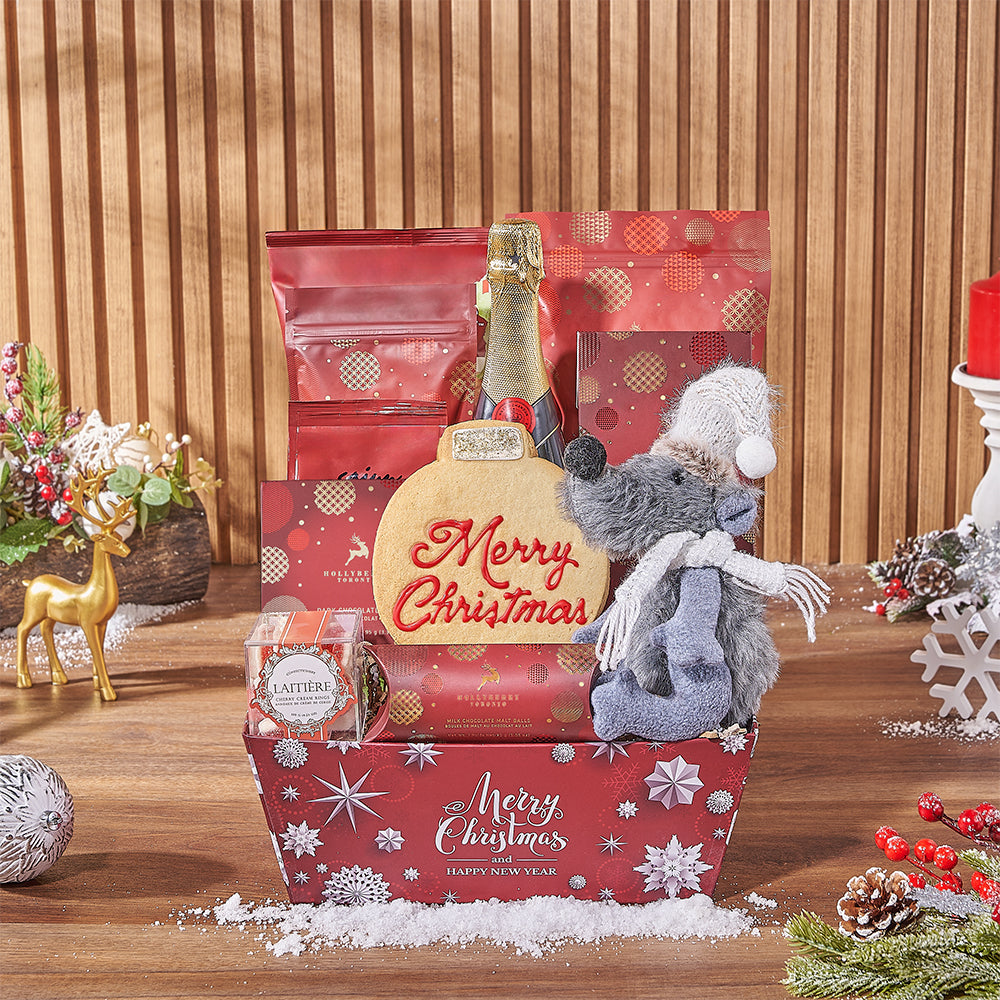 Christmas Sparkling Wine Market Tray – how the gift is presented