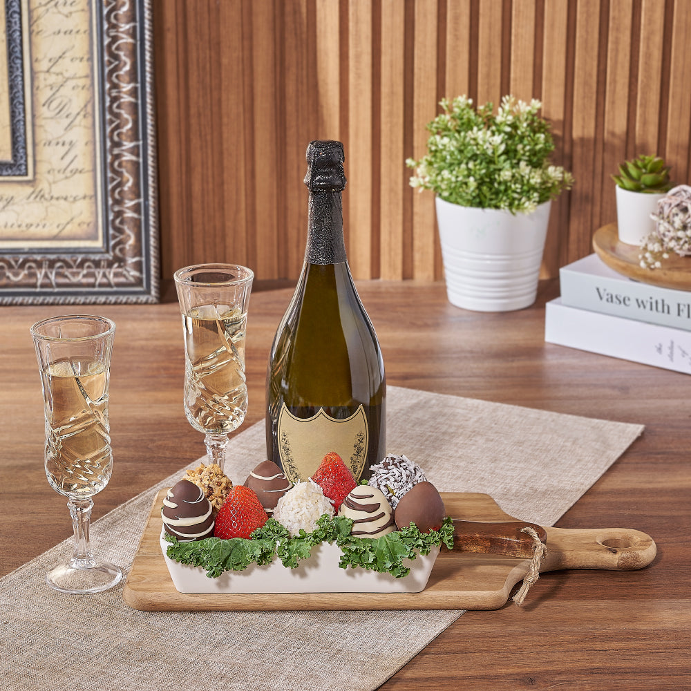 Bubbly &amp; Chocolate Strawberry Dish, champagne gift, champagne, sparkling wine gift, sparkling wine, chocolate dipped strawberry gift, chocolate dipped strawberry, Hamilton delivery