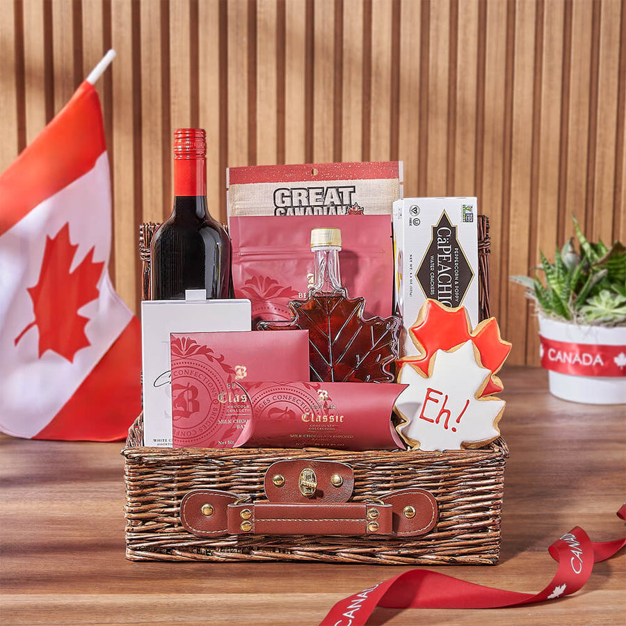 Canada Day Snack Basket, canada day gift, canada day, wine gift, wine, cookie gift, cookie, Hamilton delivery