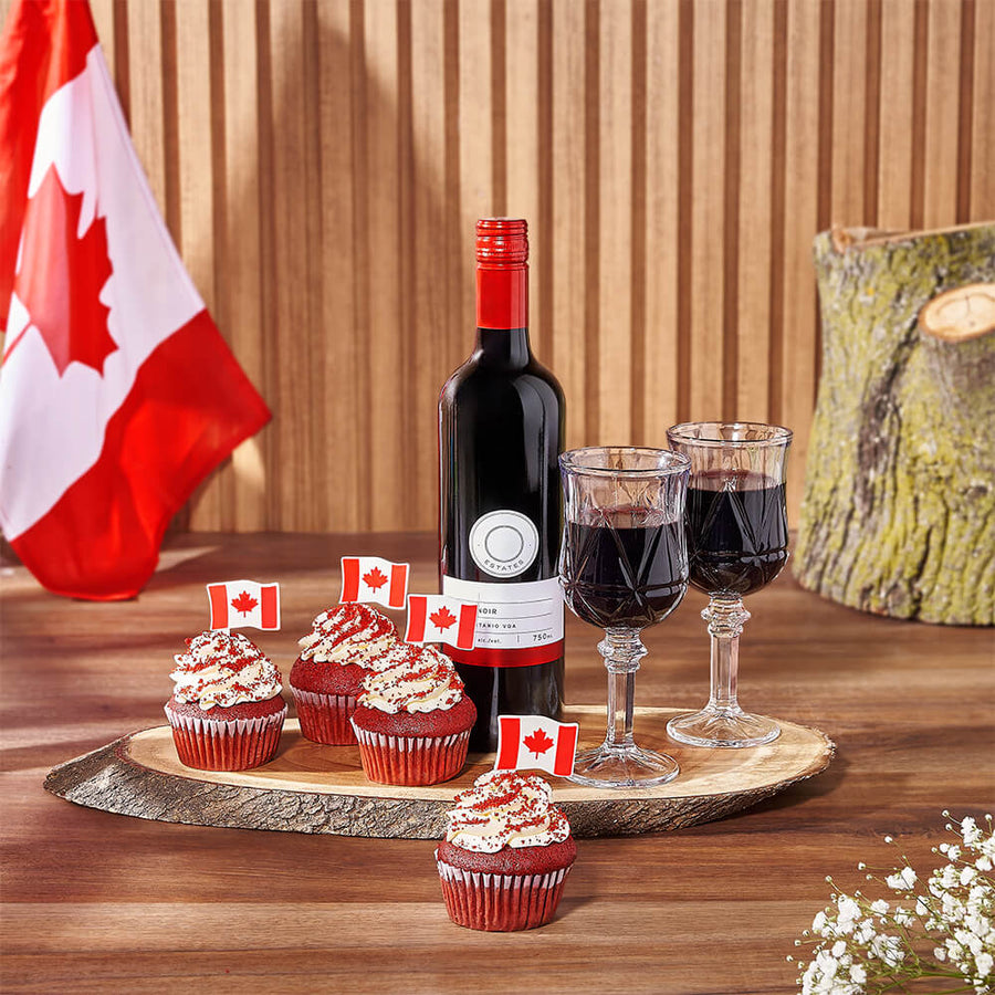 Canada Day Wine & Cupcake Gift Board, wine gift, wine, canada day gift, canada day, cupcake gift, cupcake, Hamilton delivery