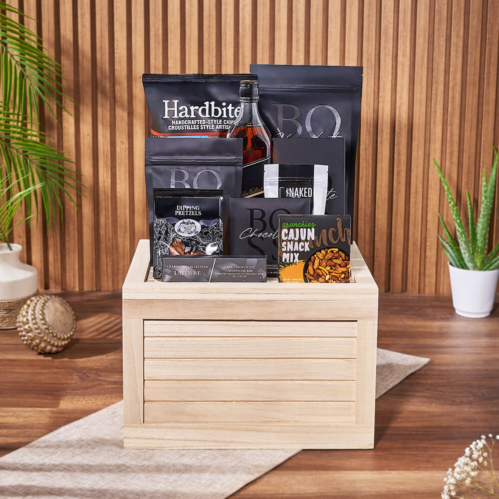 Carleton Liquor & Snack Crate, liquor gift, liquor, snack gift, snack, chocolate gift, chocolate, Hamilton delivery