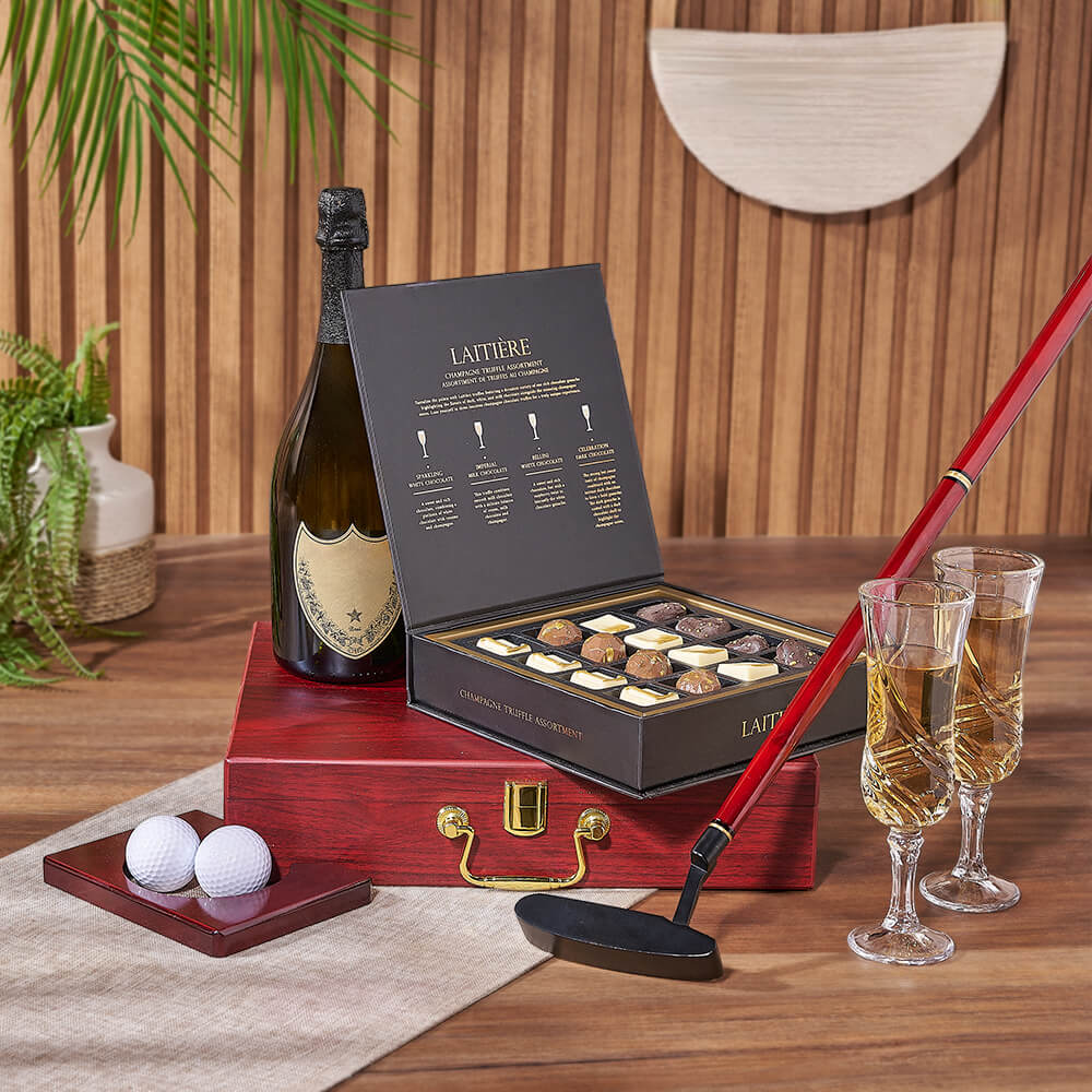 Golf and Sparkling Wine Gift Basket – how the gift is presented