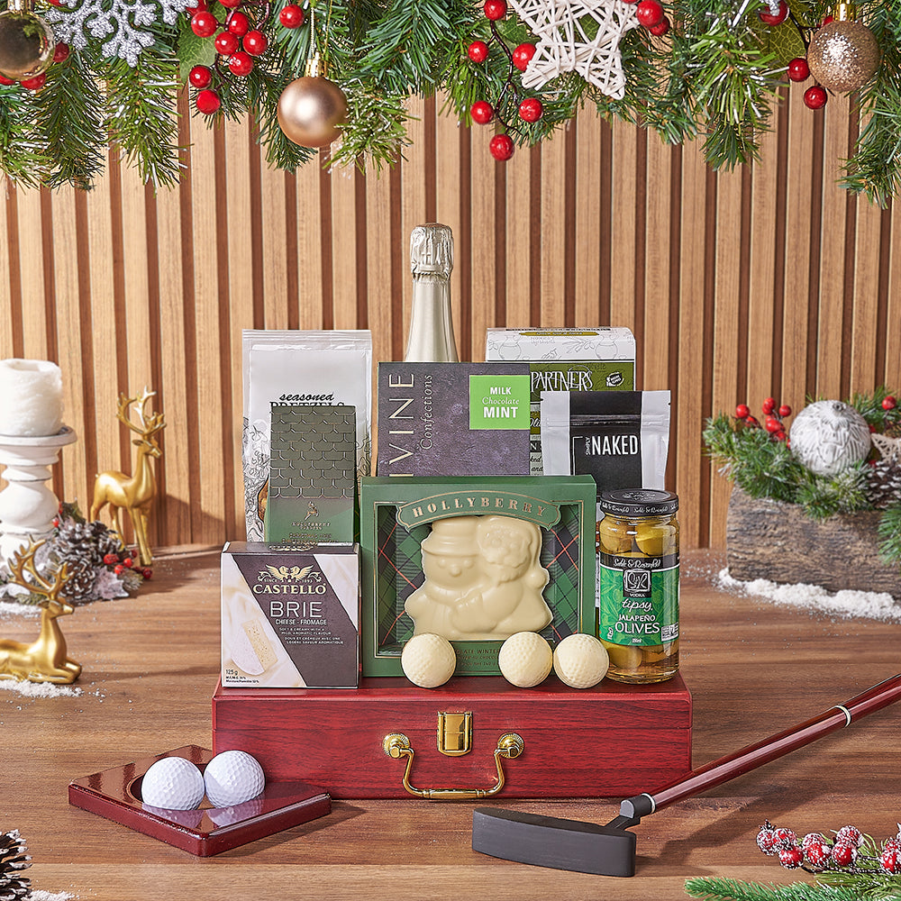 Champagne & Holiday Golf Gift, champagne gift, champagne, chocolate gift, chocolate, golf gift, golf, Hamilton delivery